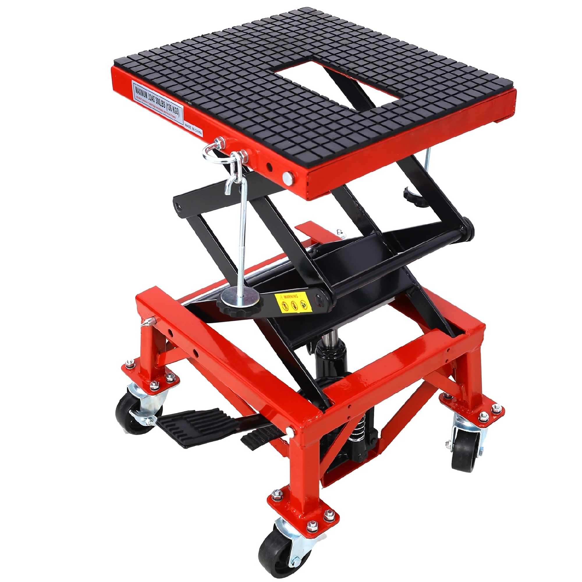 BlackTeck Motorcycle Scissor Jack — 300-Lb. Capacity, Red, 4-Wheels, Model# N2-77206